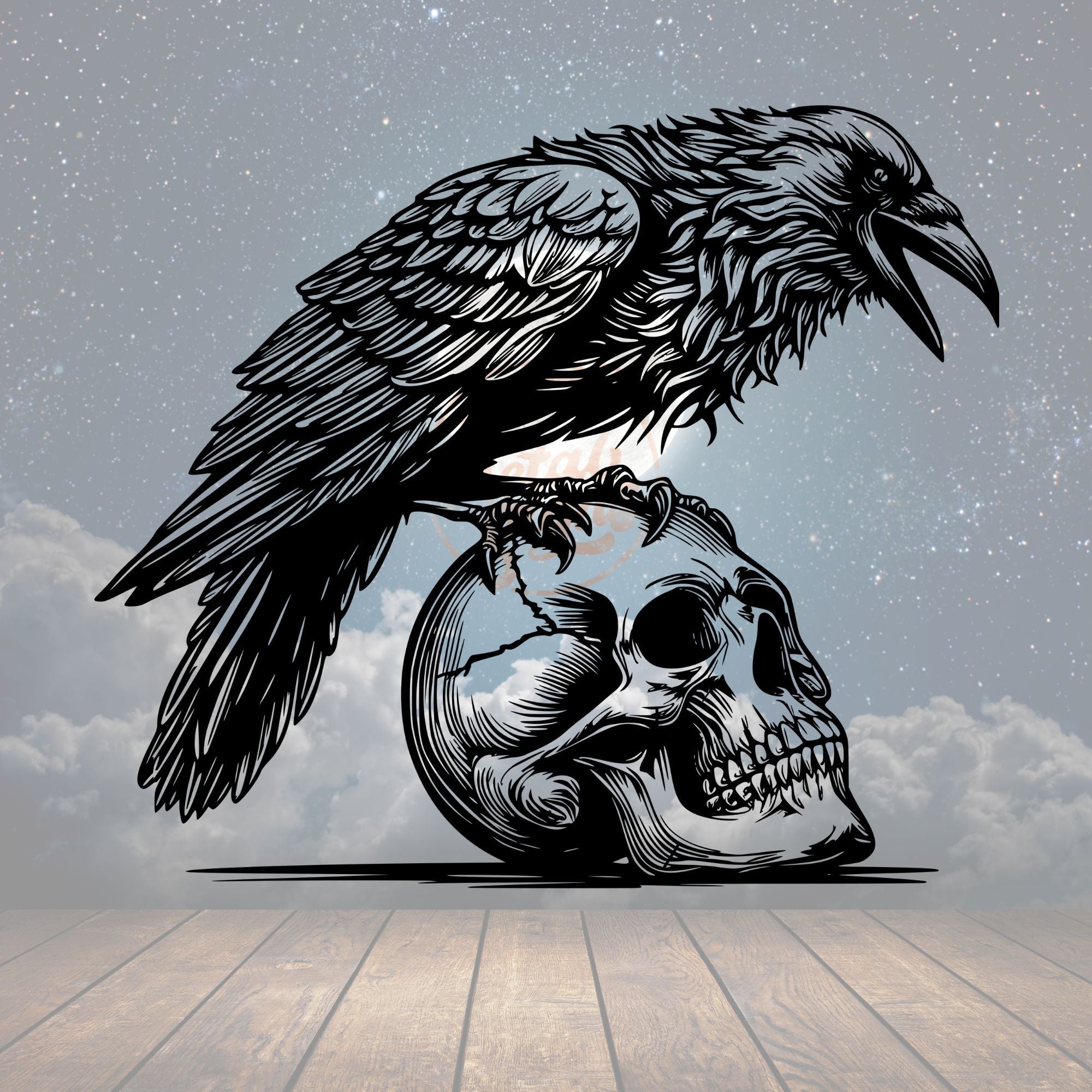 Skull and Crow Metal Sign - Cool Metal Signs