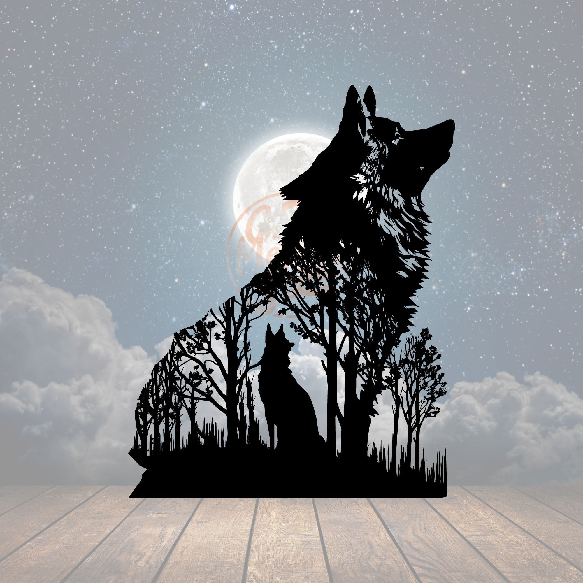 Wolf & Shadow Metal Sign - Cool Metal Signs