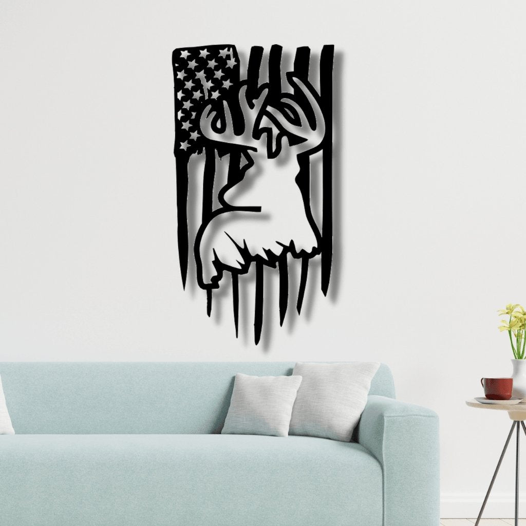 American Flag with Deer - Cool Metal Signs