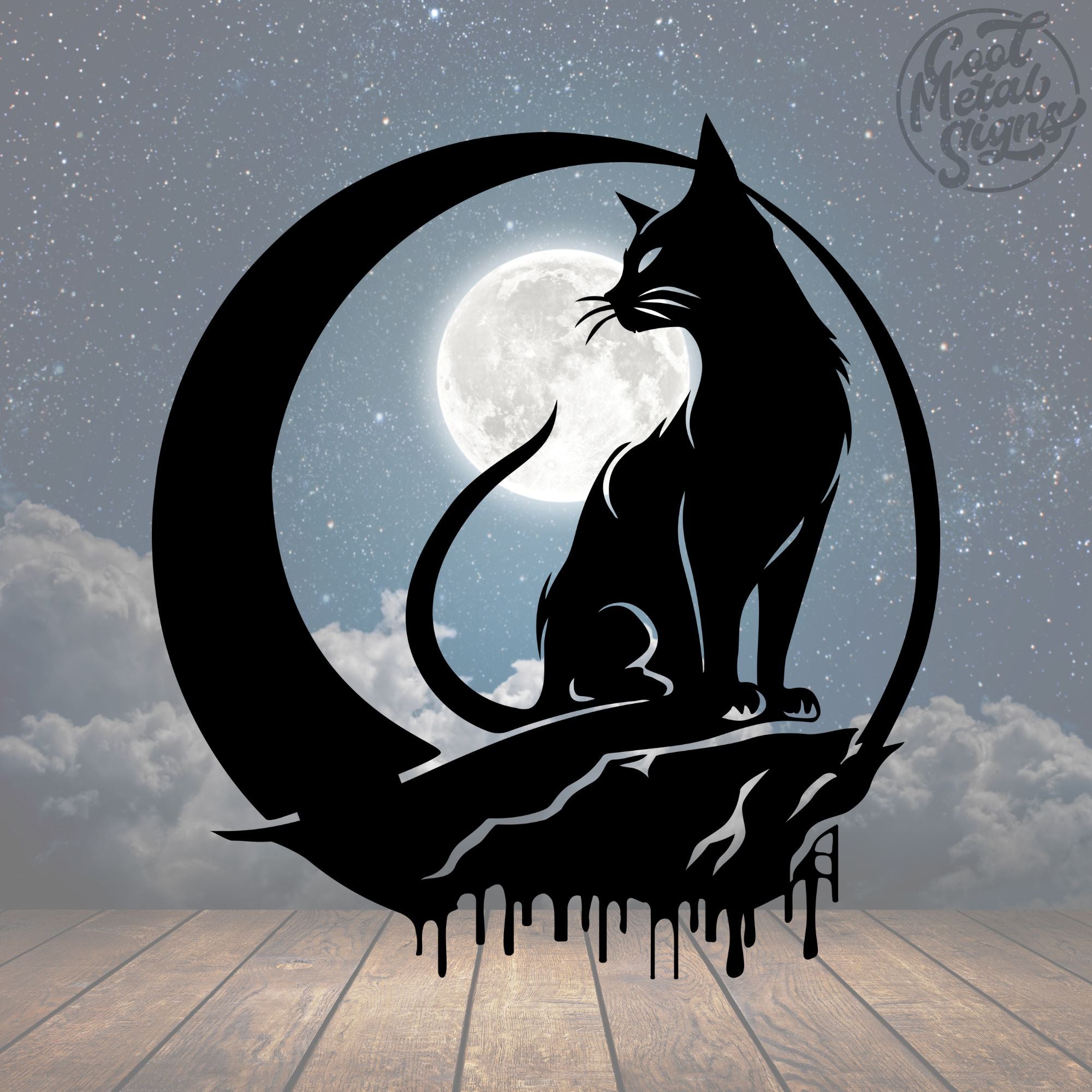 Black Cat Moon Metal Sign - Cool Metal Signs