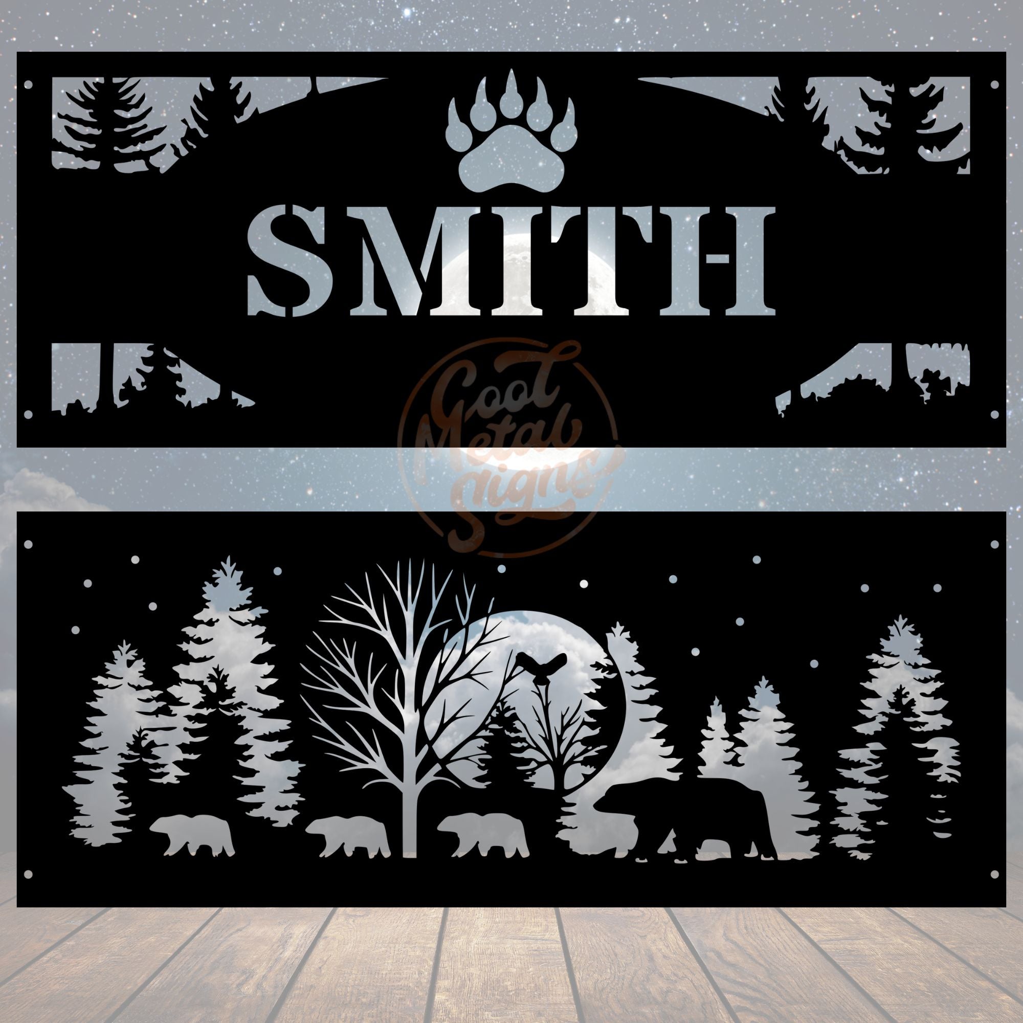 Personalized Bear Scene Fire Pit Ring - Cool Metal Signs