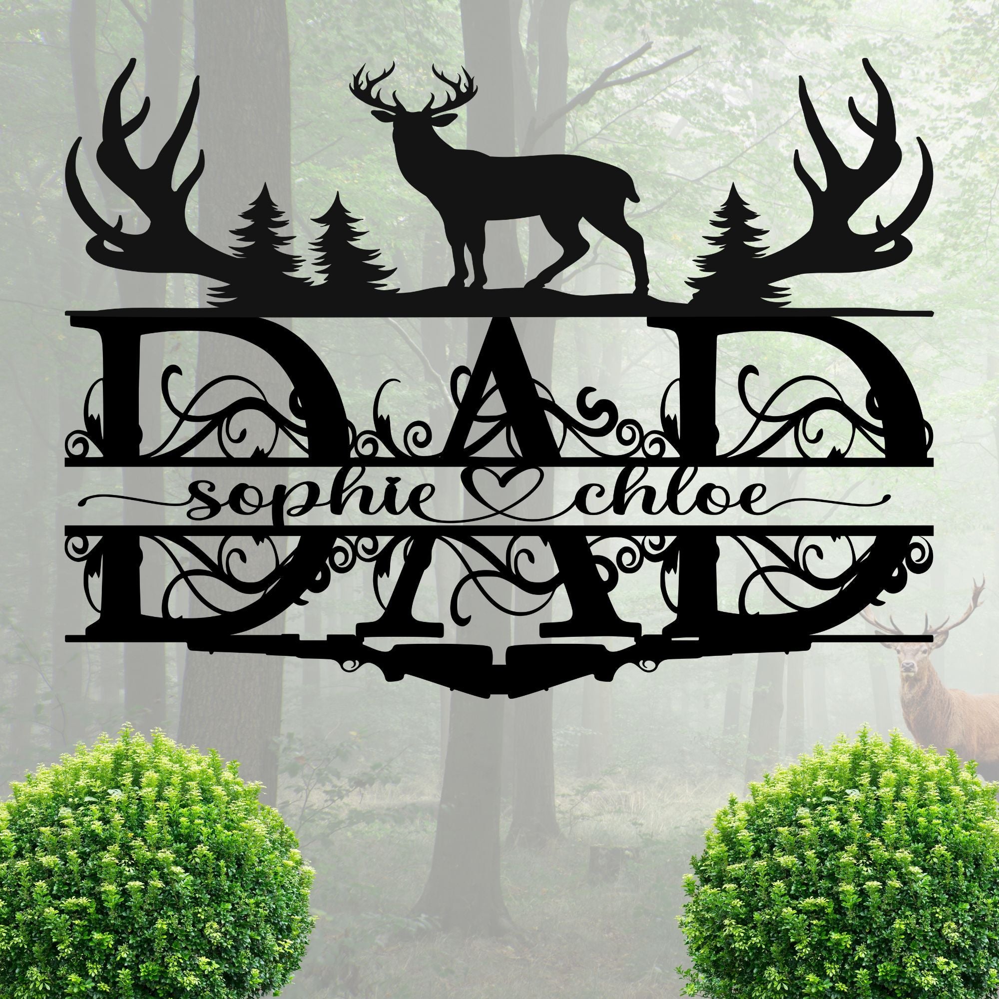 Personalized Dad Deer Sign With Children's Names - Cool Metal Signs