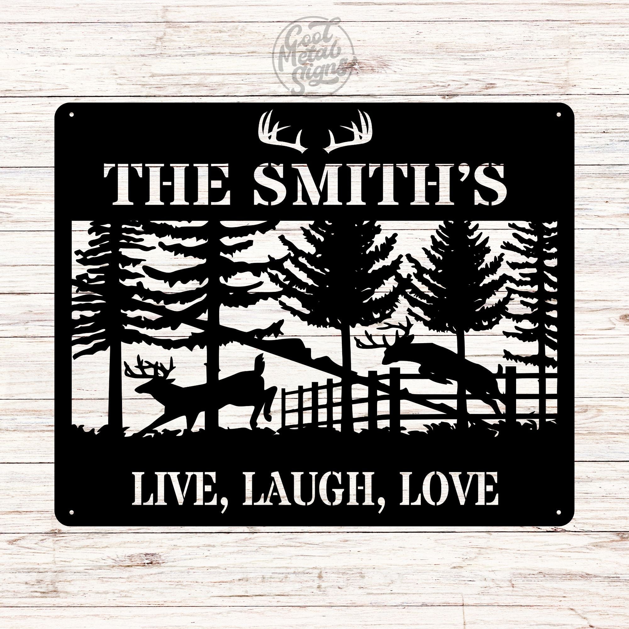 Personalized Deer Scene Family Sign - Cool Metal Signs