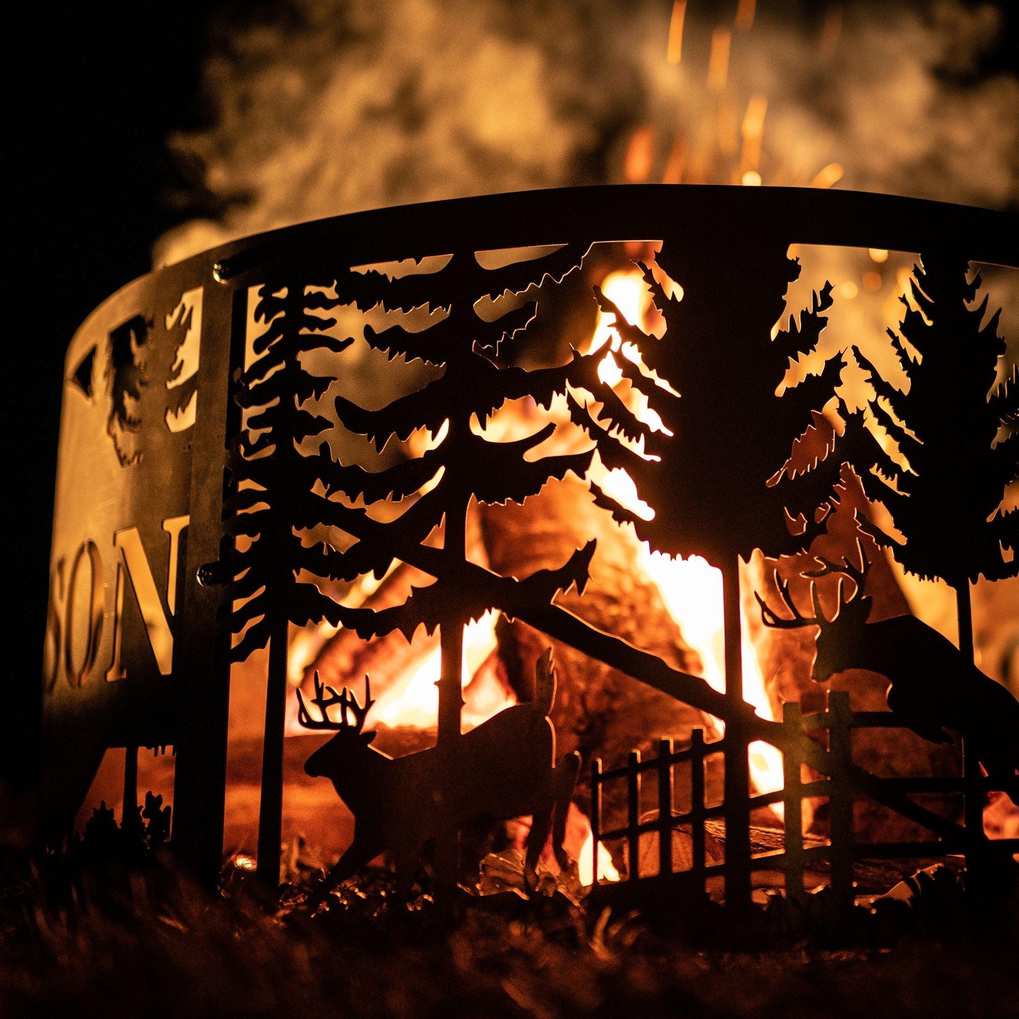 Personalized Deer Scene Fire Pit Ring - Cool Metal Signs