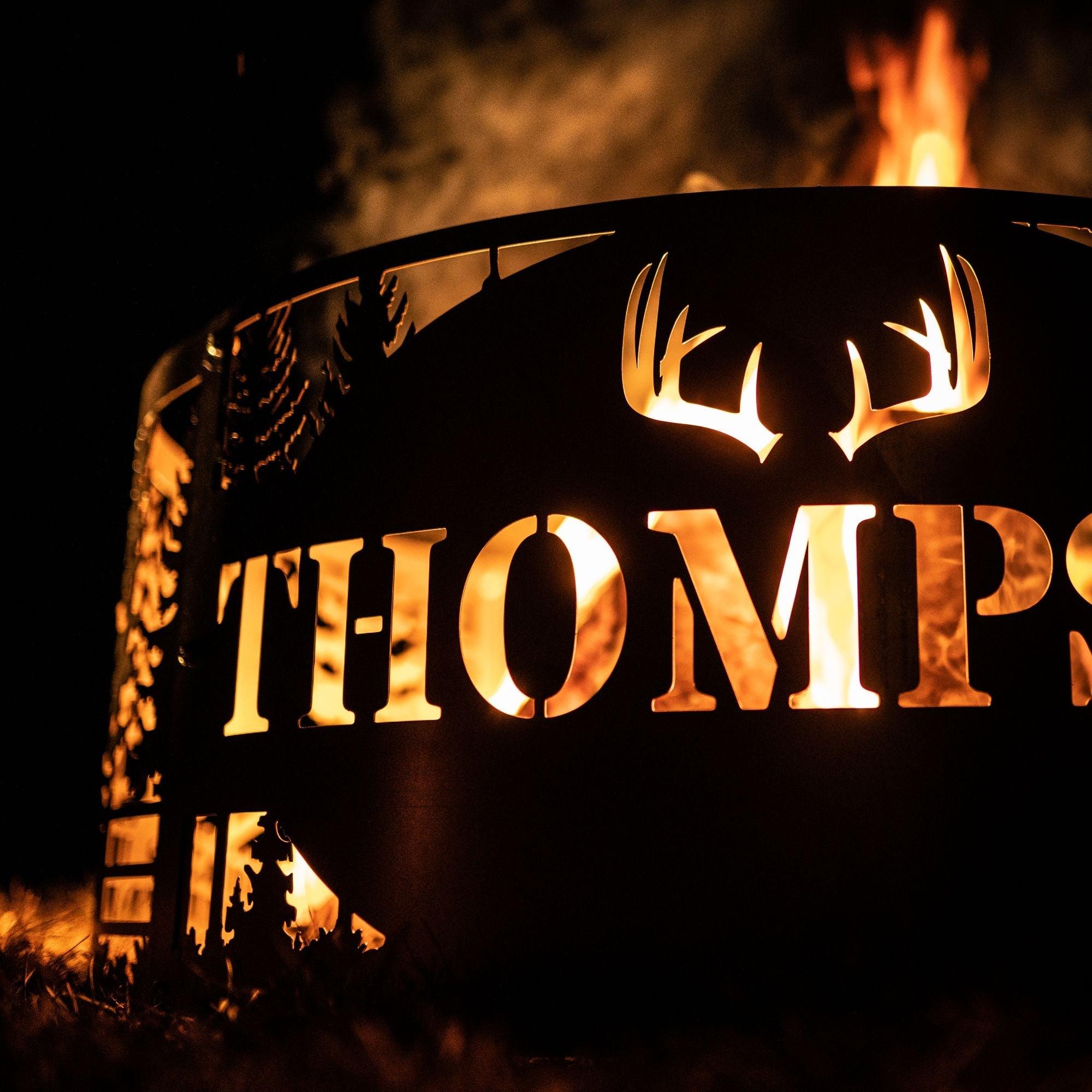 Personalized Deer Scene Fire Pit Ring - Cool Metal Signs