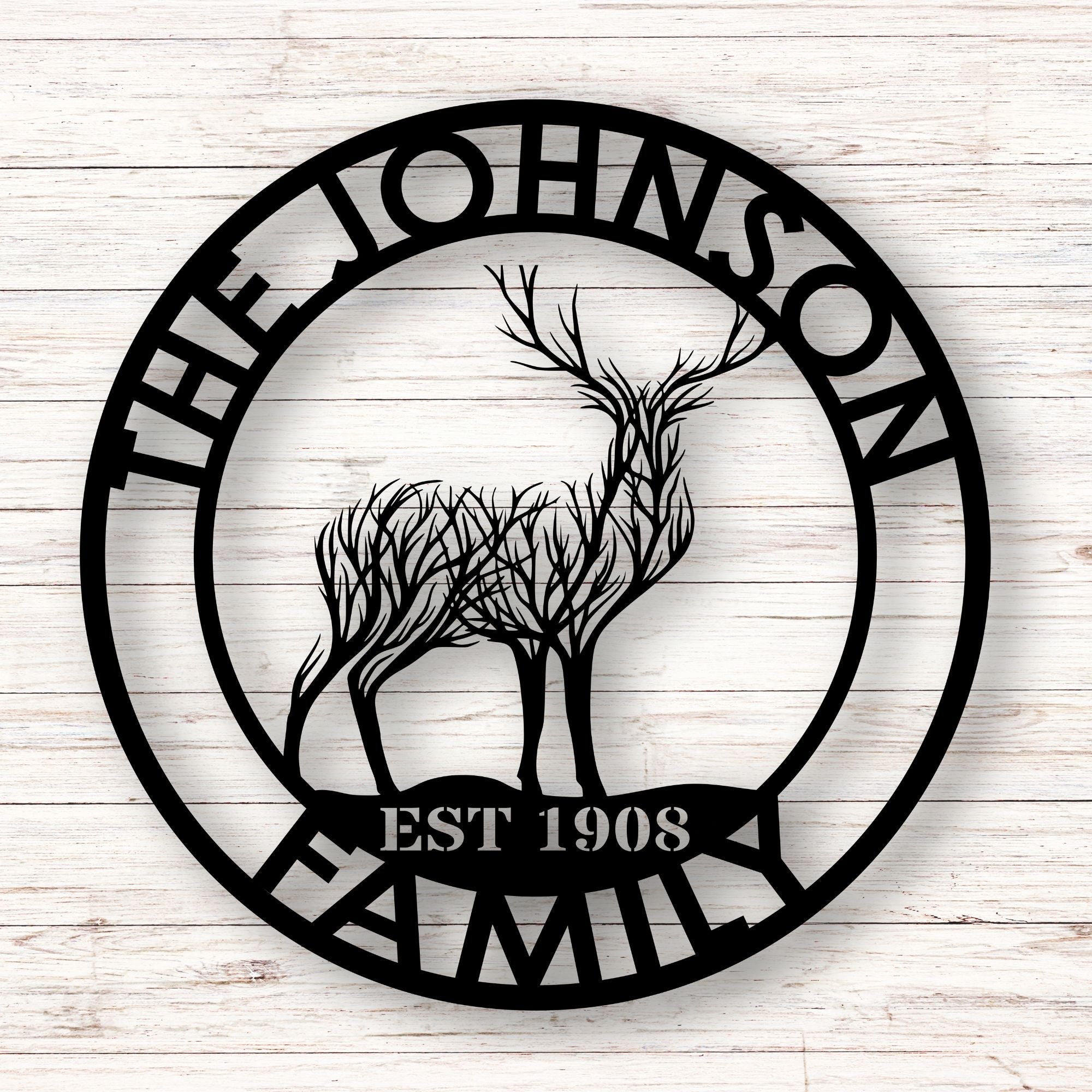 Personalized Deer Tree Round Sign - Cool Metal Signs