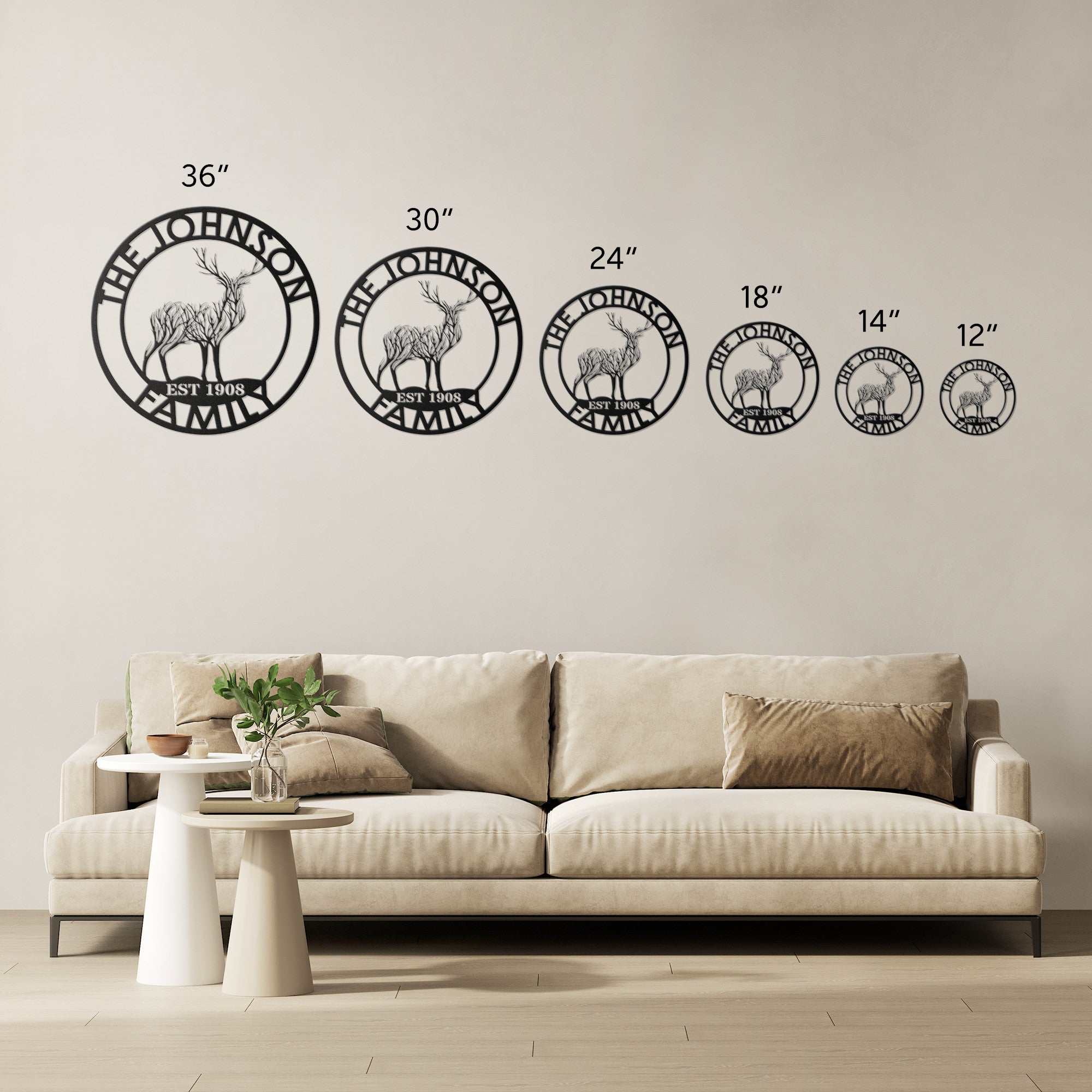 Personalized Deer Tree Round Sign - Cool Metal Signs