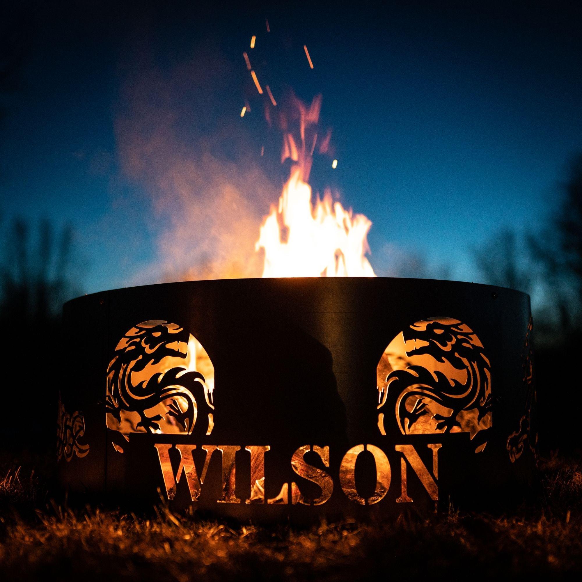 Personalized Dragon Fire Pit Ring - Cool Metal Signs