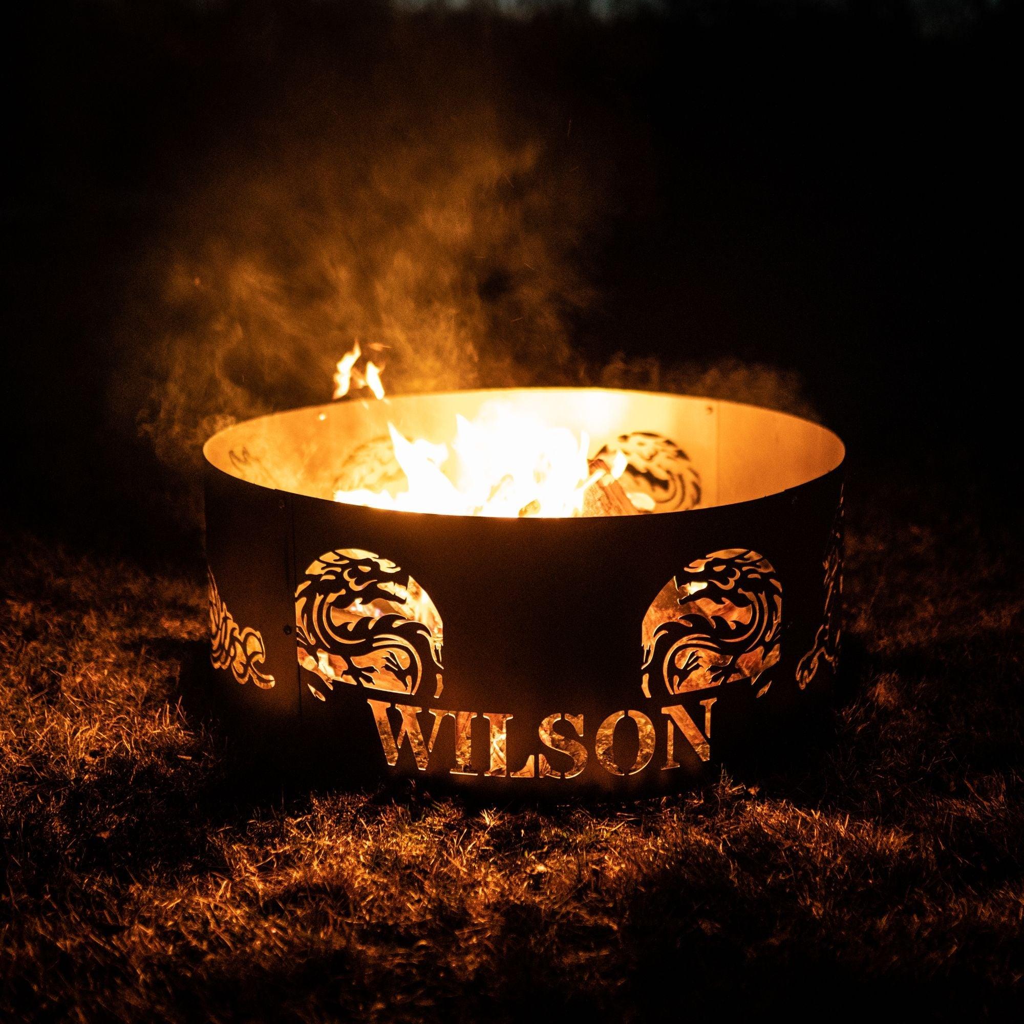 Personalized Dragon Fire Pit Ring - Cool Metal Signs