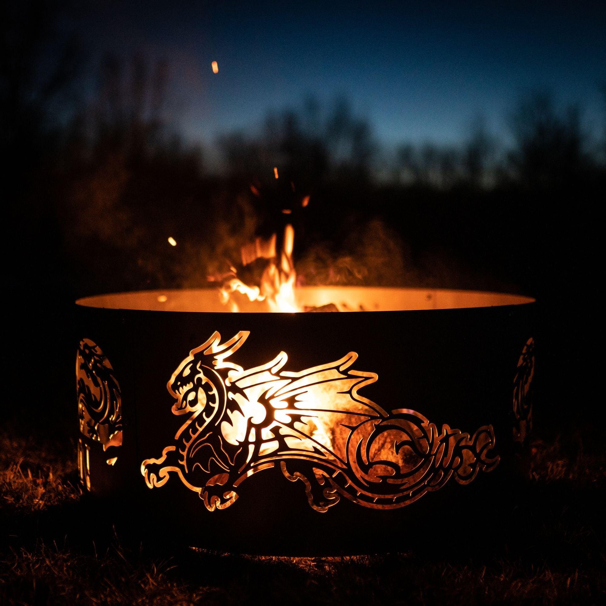 Personalized Dragon Fire Pit Ring - Cool Metal Signs