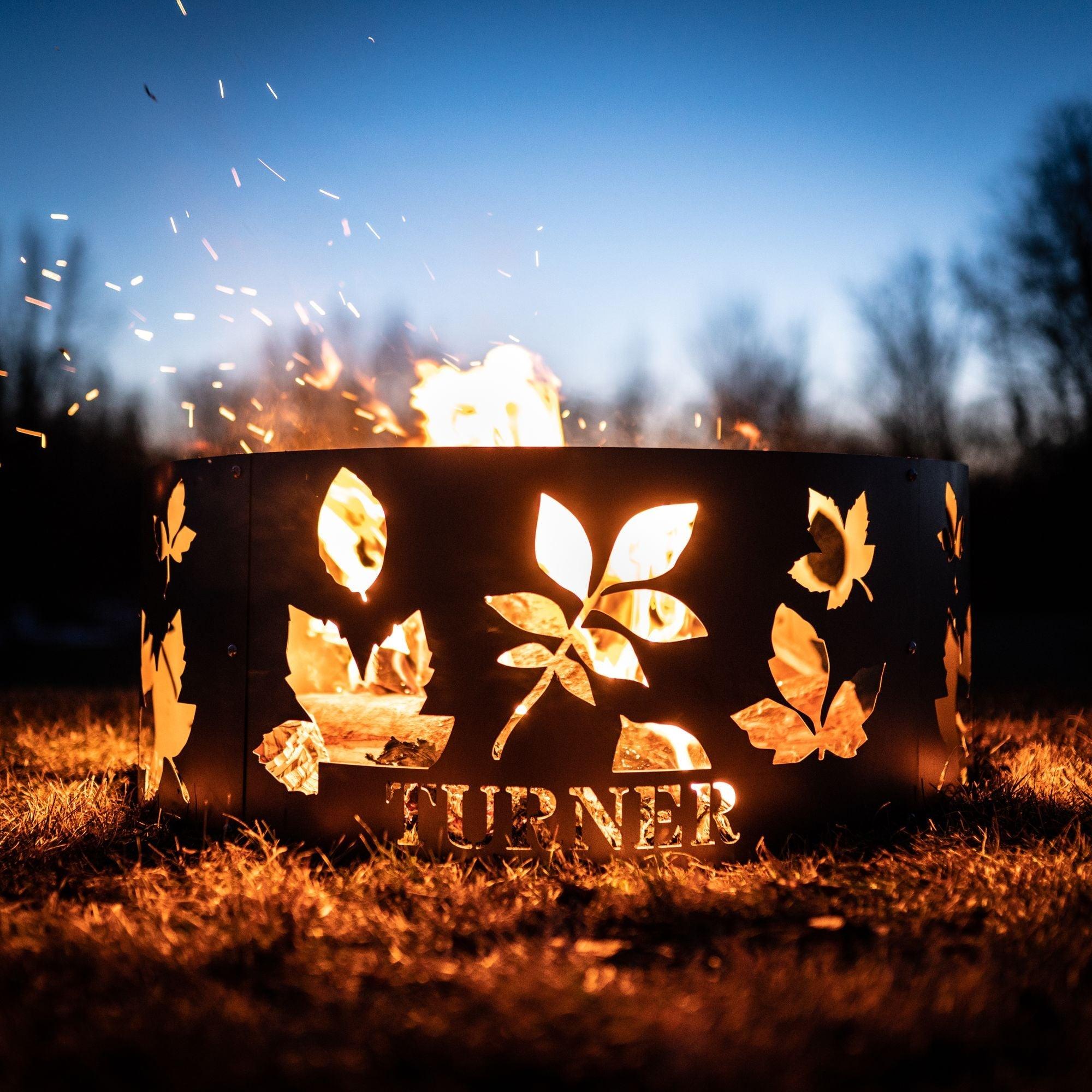 Personalized Fall Leaves Fire Pit Ring - Cool Metal Signs