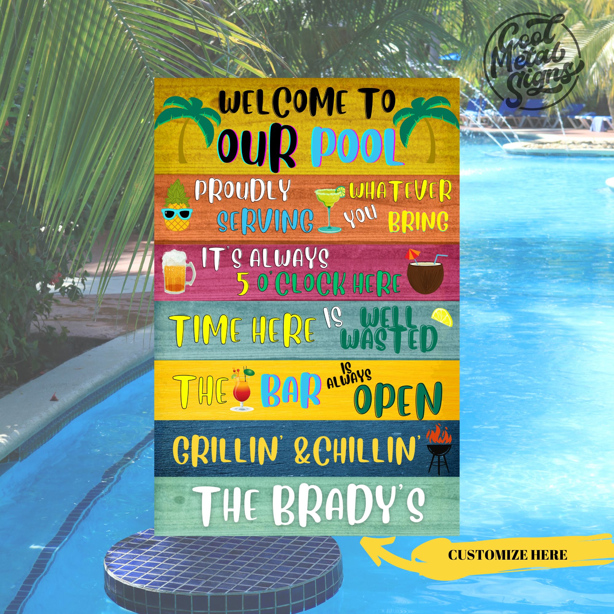 Personalized Pool Metal Sign - Cool Metal Signs