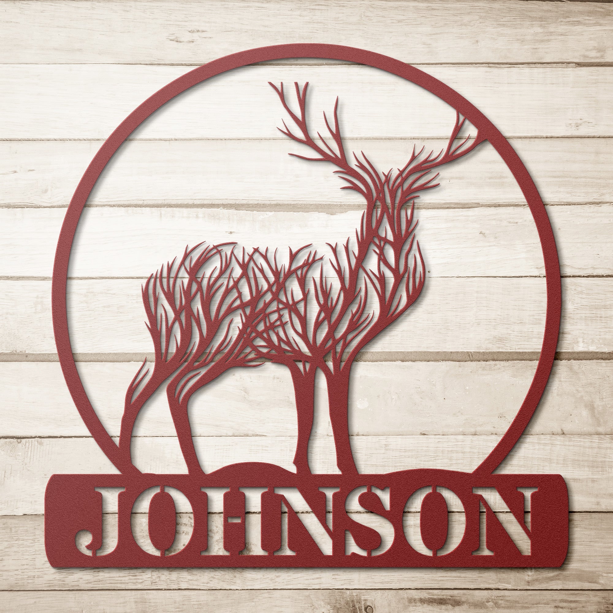 Personalized Round Deer Tree Sign - Cool Metal Signs