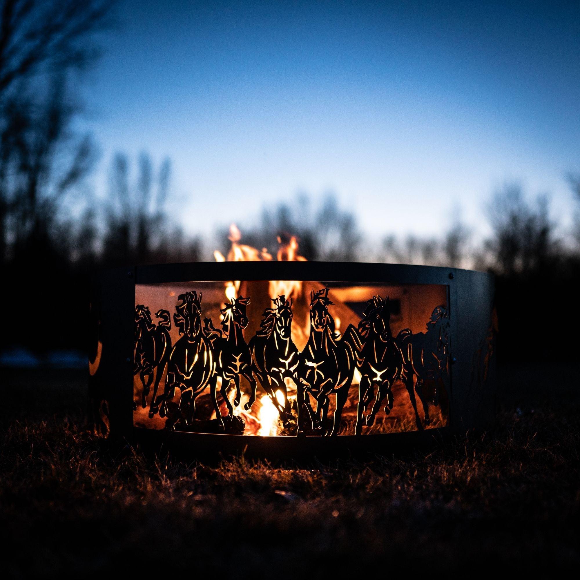 Personalized Running Horses Fire Pit Ring - Cool Metal Signs