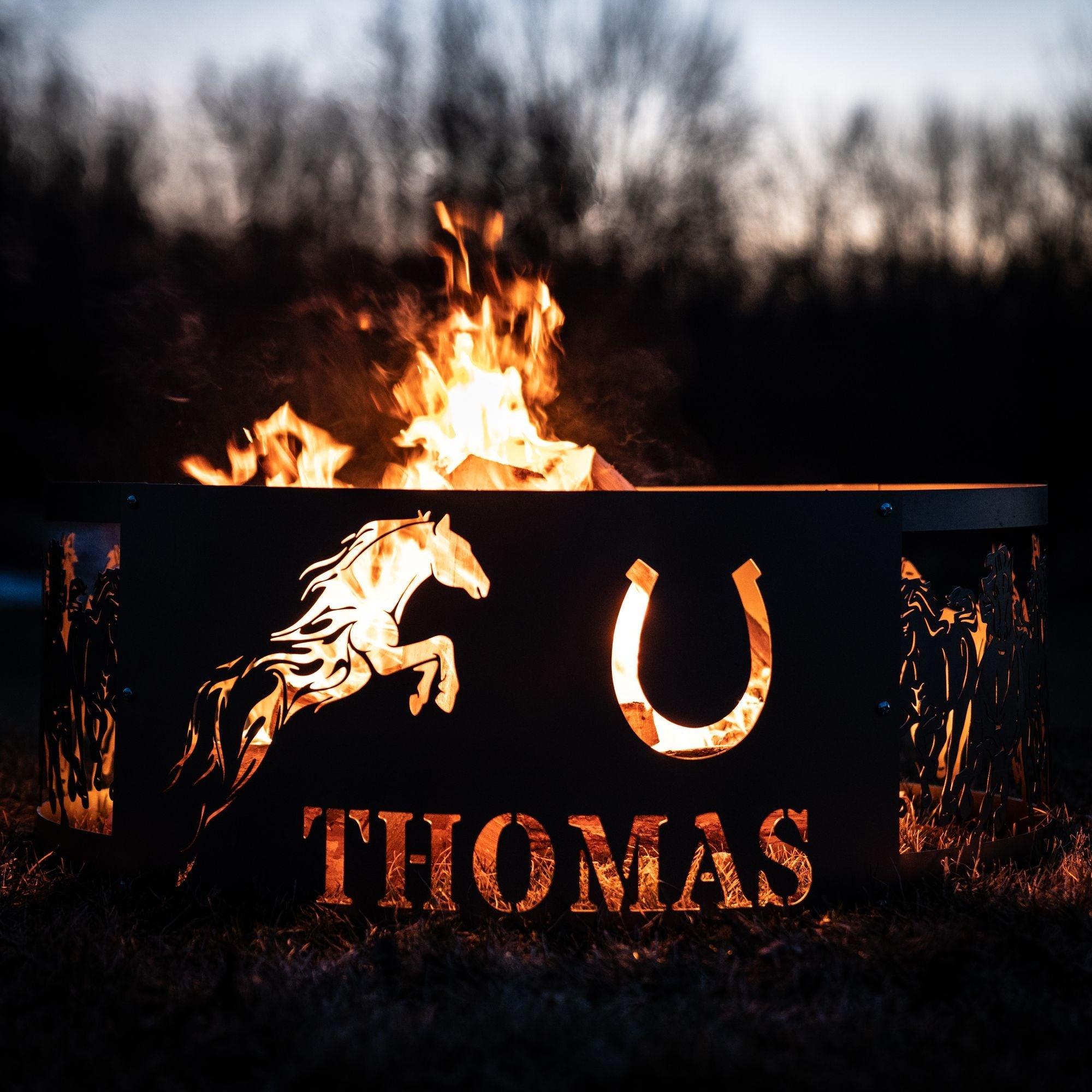 Personalized Running Horses Fire Pit Ring - Cool Metal Signs