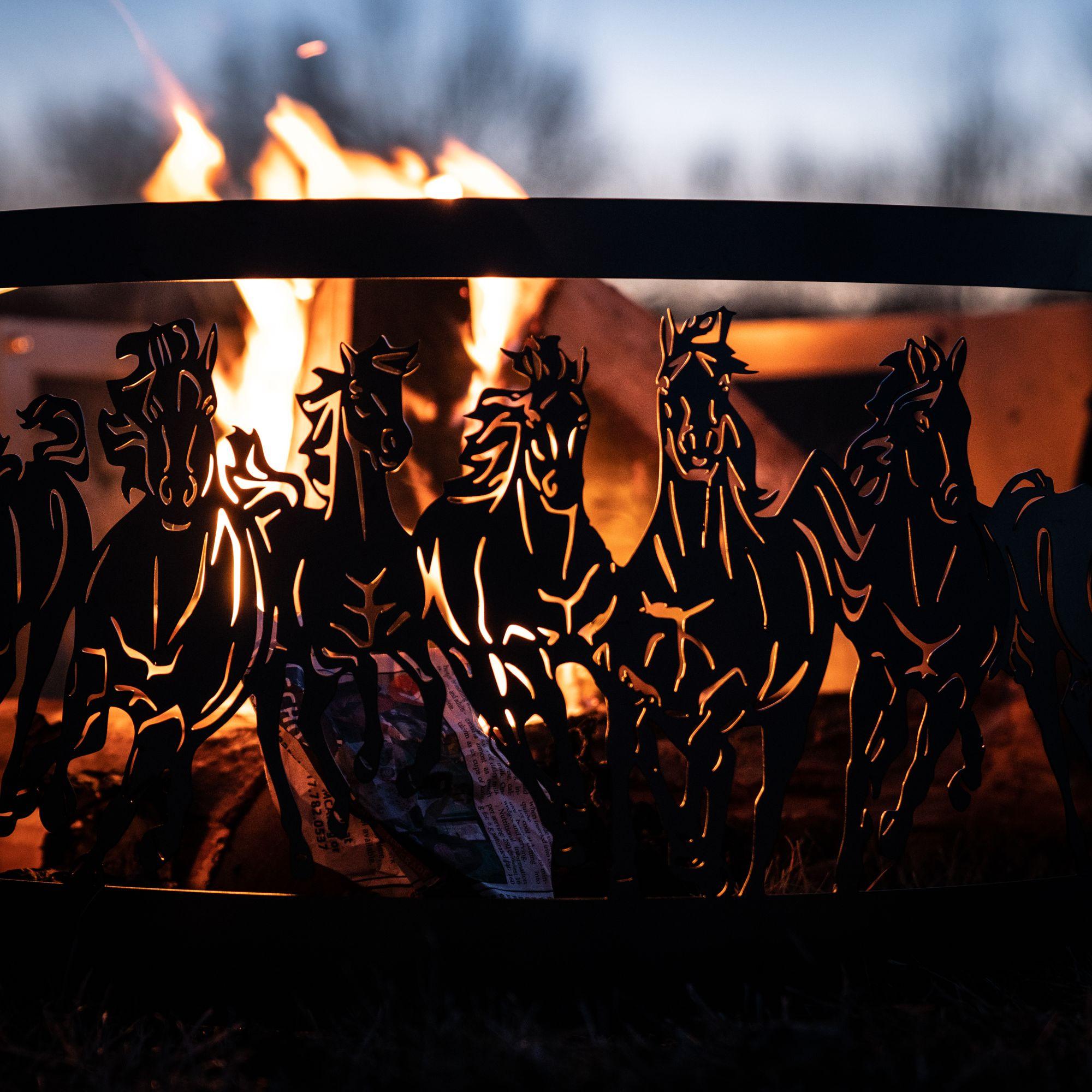 Personalized Running Horses Fire Pit Ring - Cool Metal Signs