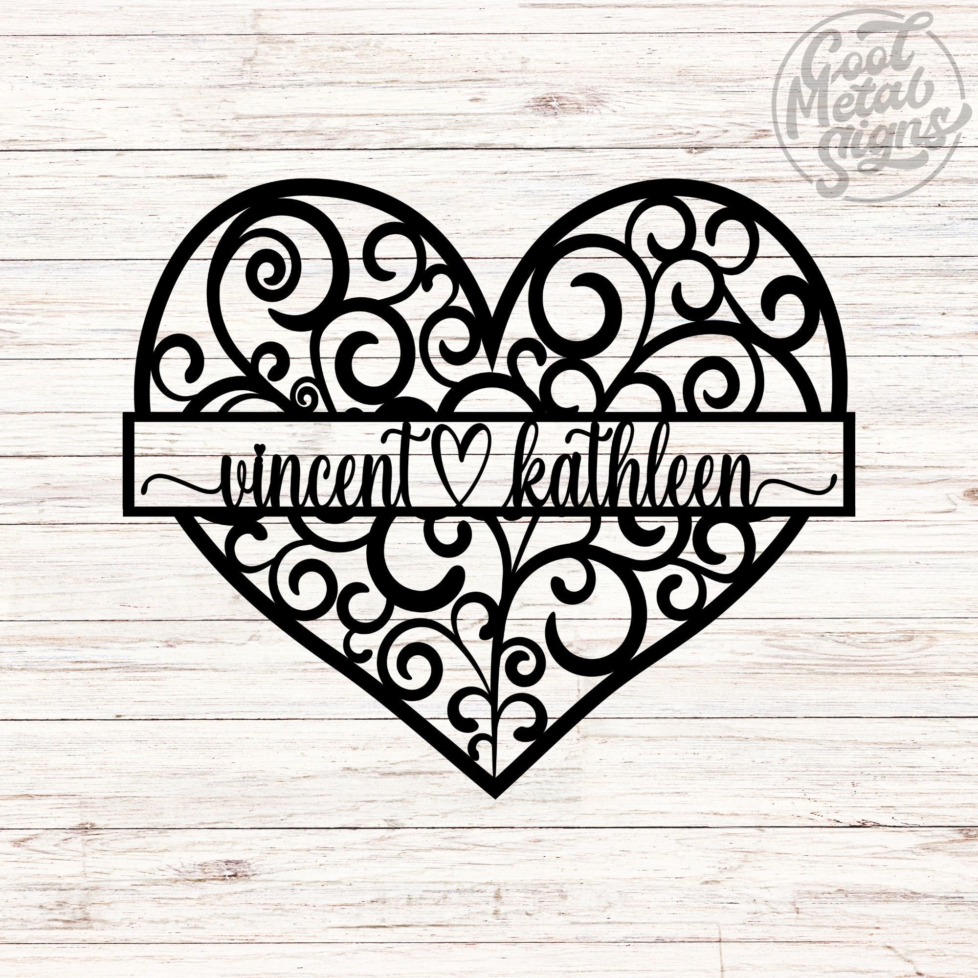 Personalized Swirl Heart Sign - Cool Metal Signs