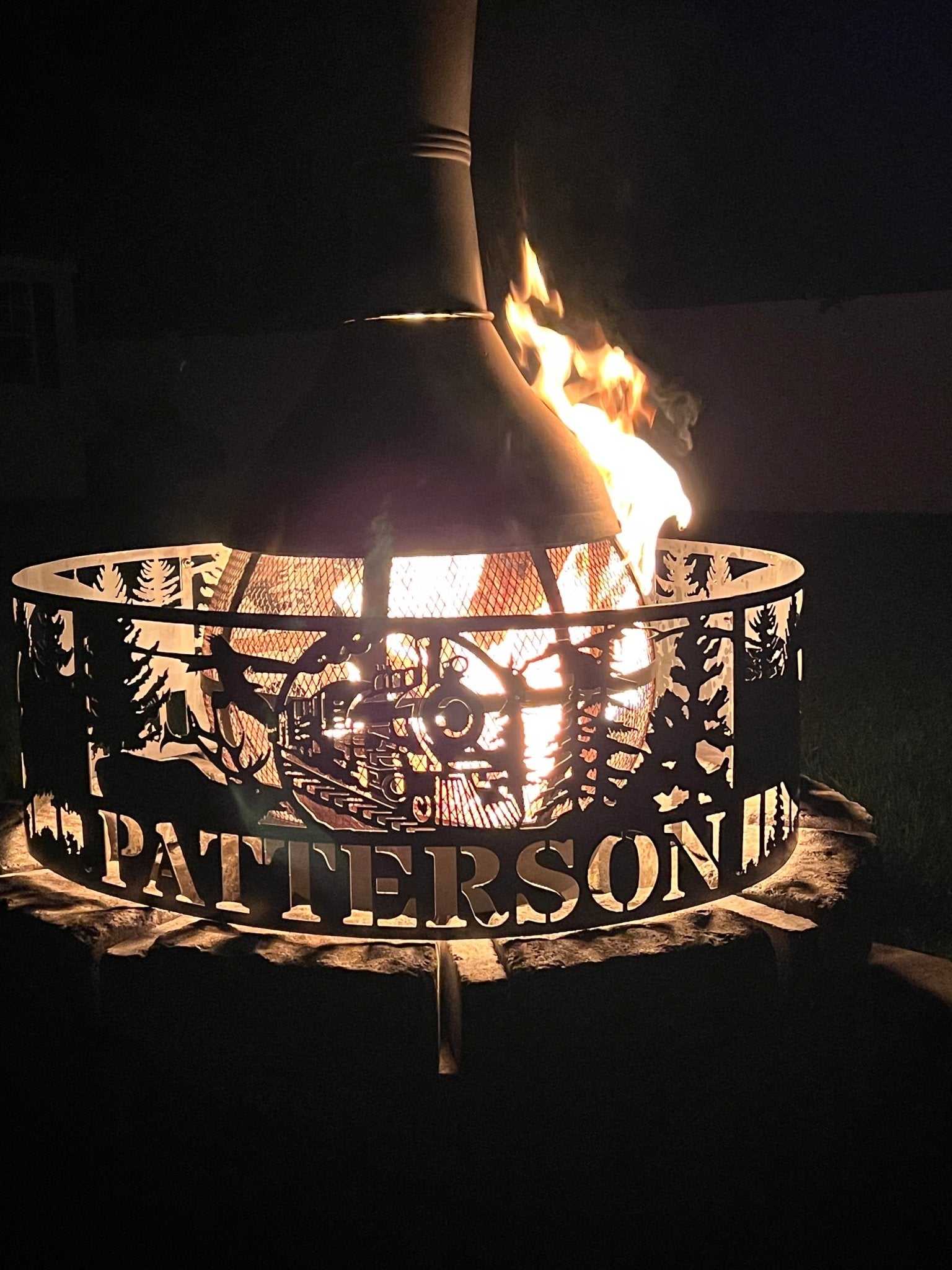Personalized Train Scene Fire Pit Ring - Cool Metal Signs