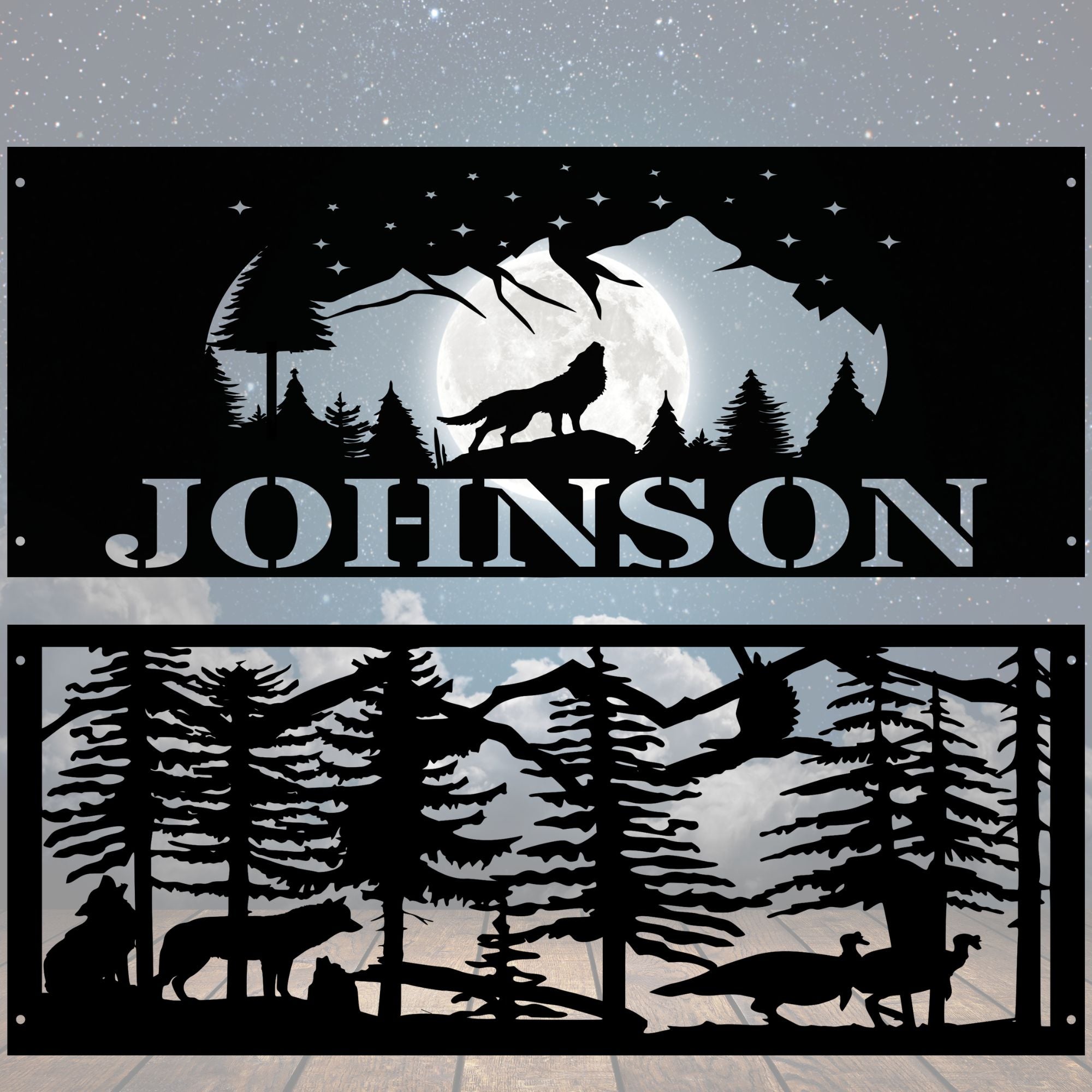Personalized Wolf Night Sky Scene Fire Pit Ring - Cool Metal Signs