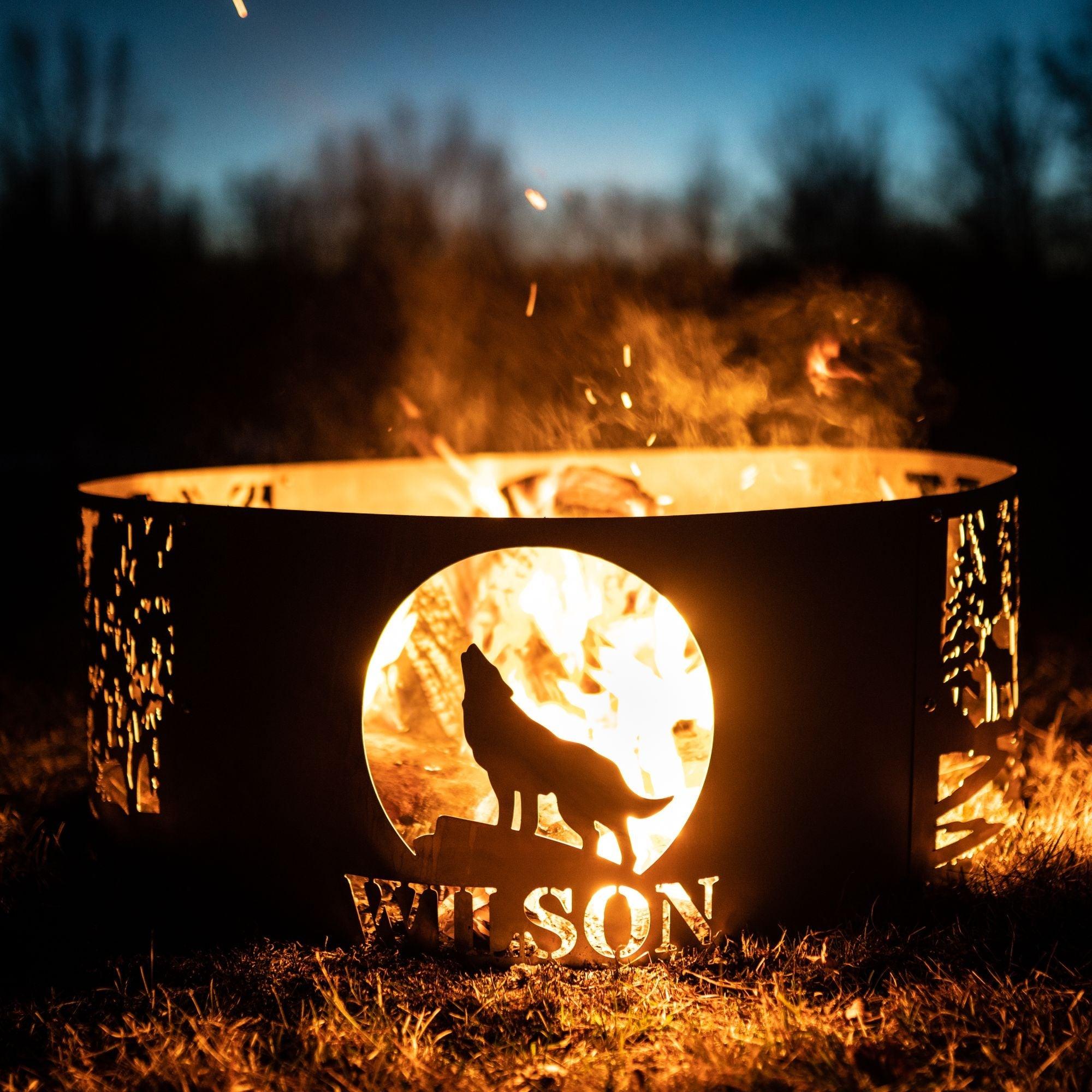 Personalized Wolves Fire Pit Ring - Cool Metal Signs