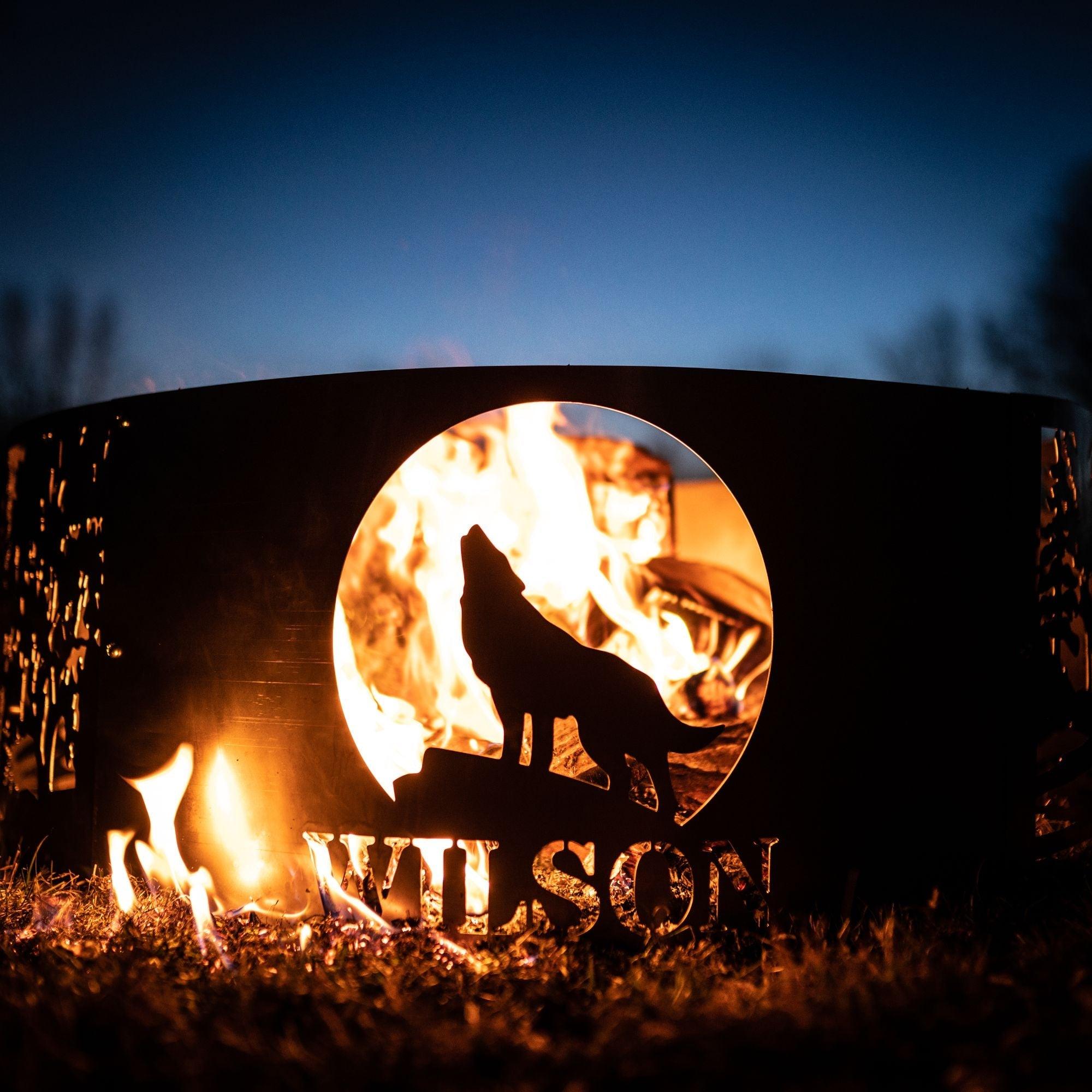 Personalized Wolves Fire Pit Ring - Cool Metal Signs