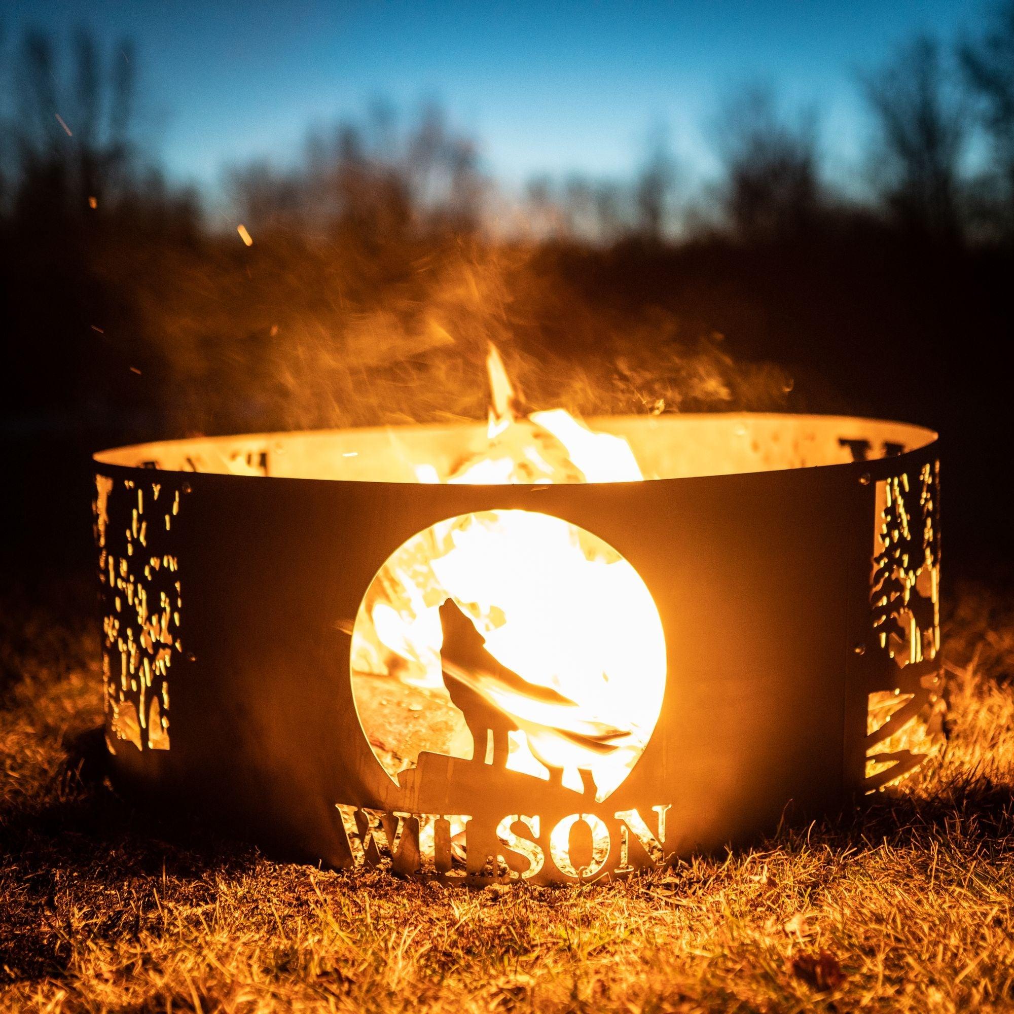 Personalized Wolves Fire Pit Ring - Cool Metal Signs