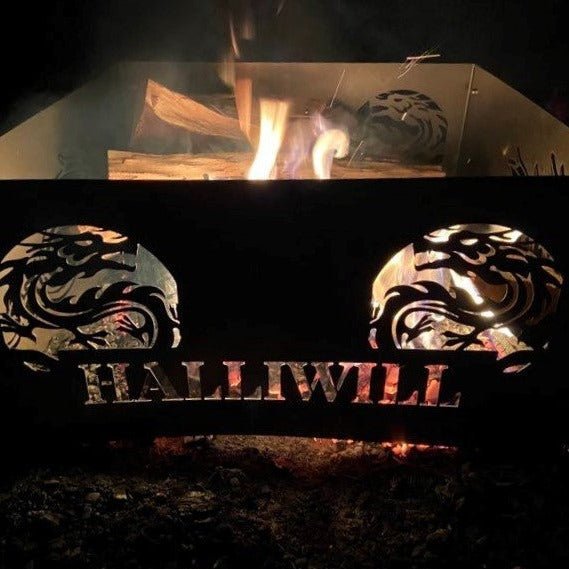 Square Personalized Dragon Fire Pit Ring - Cool Metal Signs