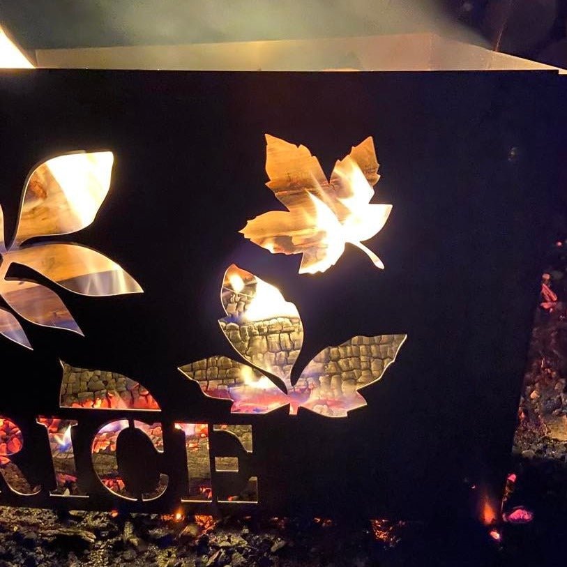 Square Personalized Fall Leaves Fire Pit Ring - Cool Metal Signs