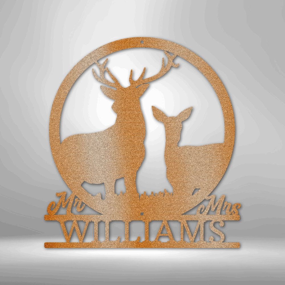 Stag and Doe Monogram - Steel Sign - Cool Metal Signs