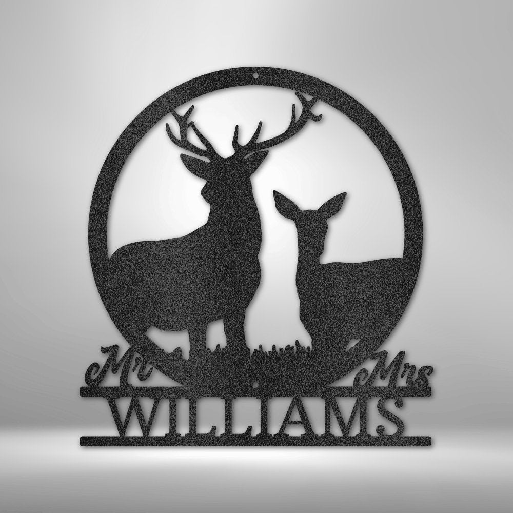 Stag and Doe Monogram - Steel Sign - Cool Metal Signs